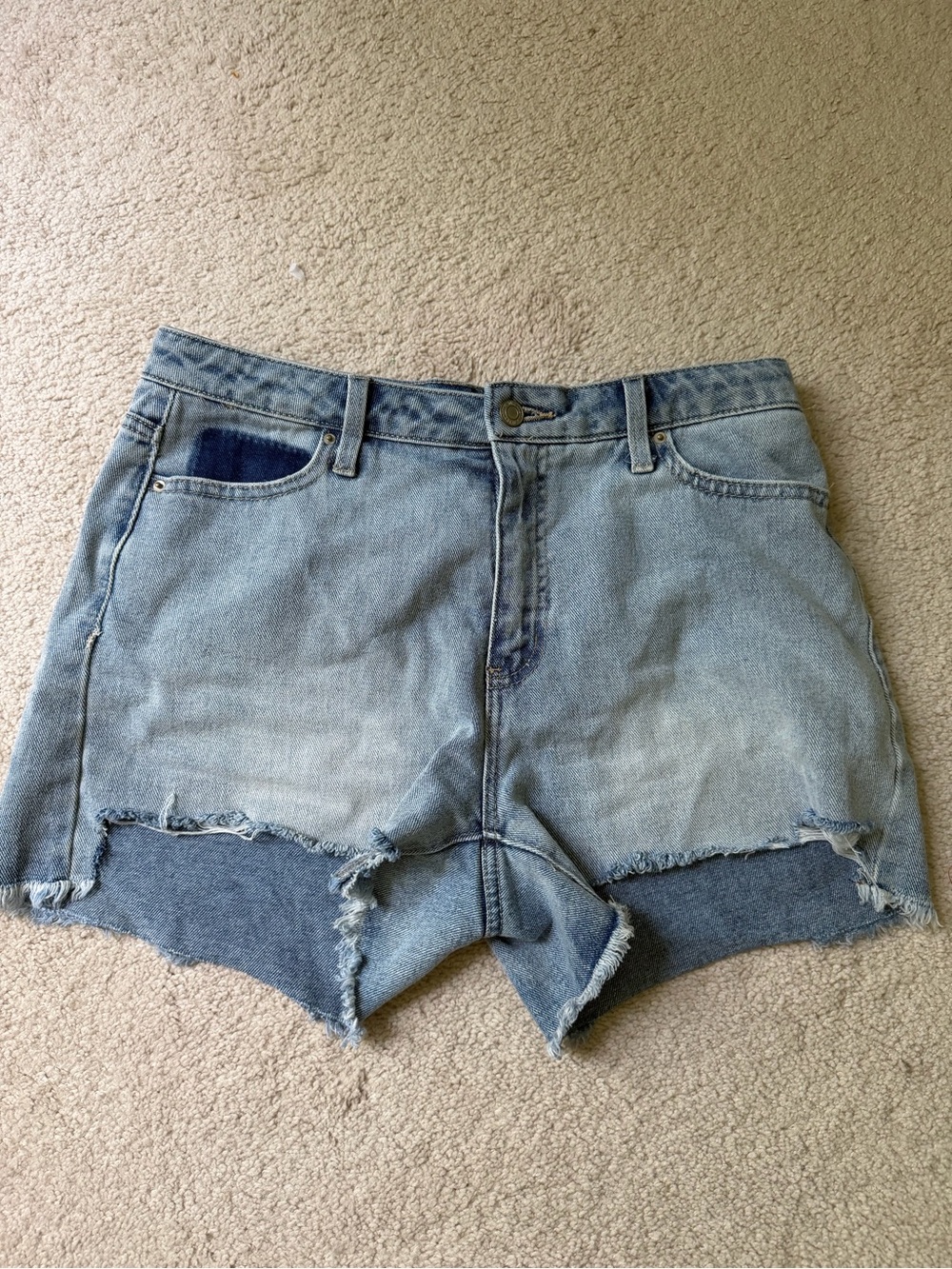Light Blue Denim High-Waist Frayed Hem Women's Shorts